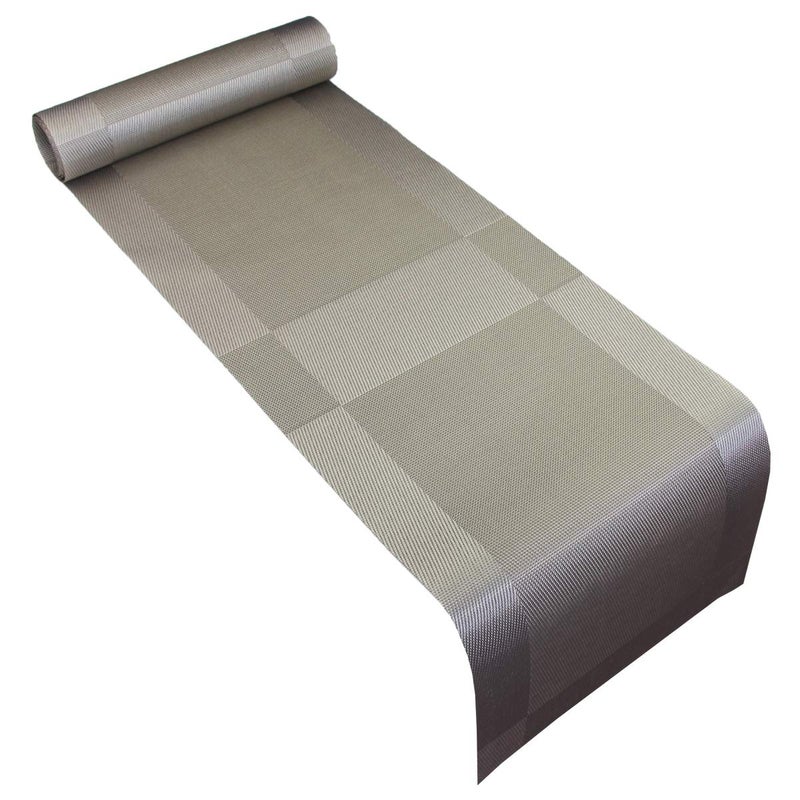 PIGCHCY Elegant Placemats with Matching Table Runner,Washable Placemats Crosswoven Vinyl Table mats Sets(6pcs Round Placemats+1pcs Table Runner,Grey Silver) - Image 4
